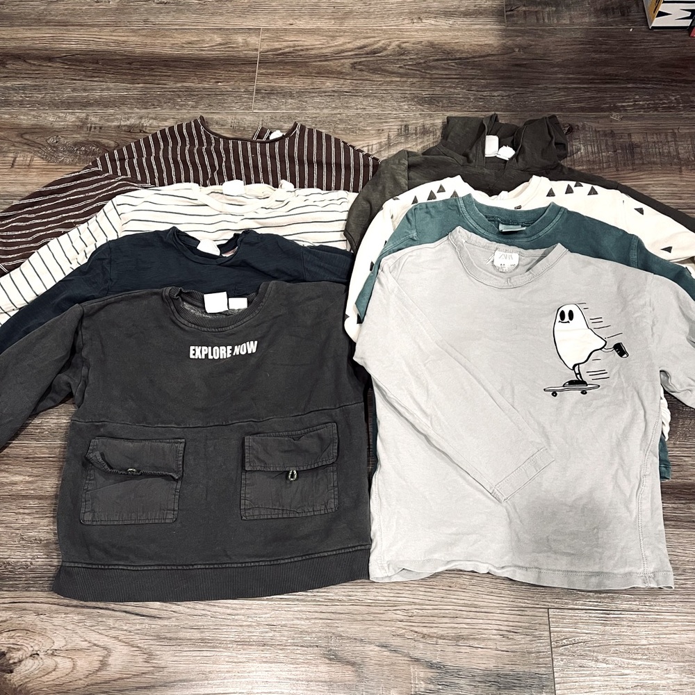 Zara Boys Toddler Lot of Shirt Sweatshirt Bundle Black Brown Green White Tee